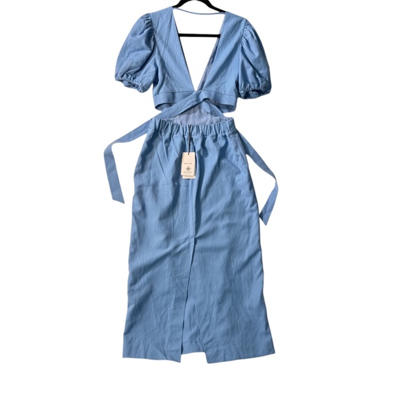 REISS Jennah Puff Sleeve Cut Out Back Midi Dress in Blue UK Size 10 NWT - Picture 5 of 8